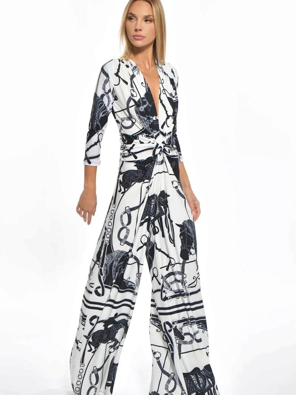 Julian Chang Amber Signature Wide Leg Jumpsuit Black and White Rome